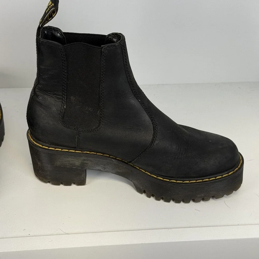 Dr Martens Boots Womens 8 Black Rometty Leather Platform Chelsea Ankle Lug Sole